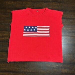 Red Short Sleeve Women's Top with Flag Design